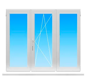 Пластиковое окно с тремя створками дав глухих и одно поворотнооткижное