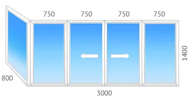 Алюминиевая балконная рама на Г образный балкон, с двумя раздвижными створками