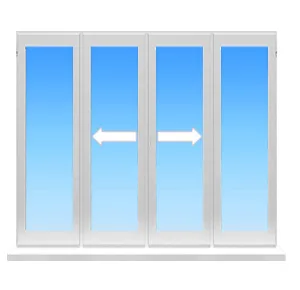 Четырех-створчатая алюминиевая балконная рама, с двумя раздвижными створками