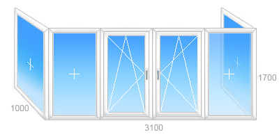 п образный балкон с двумя глухими окнами